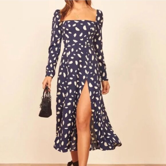 Reformation Sigmund Dress Splatter Printed Midi Length Dress size S-M - Picture 2 of 10